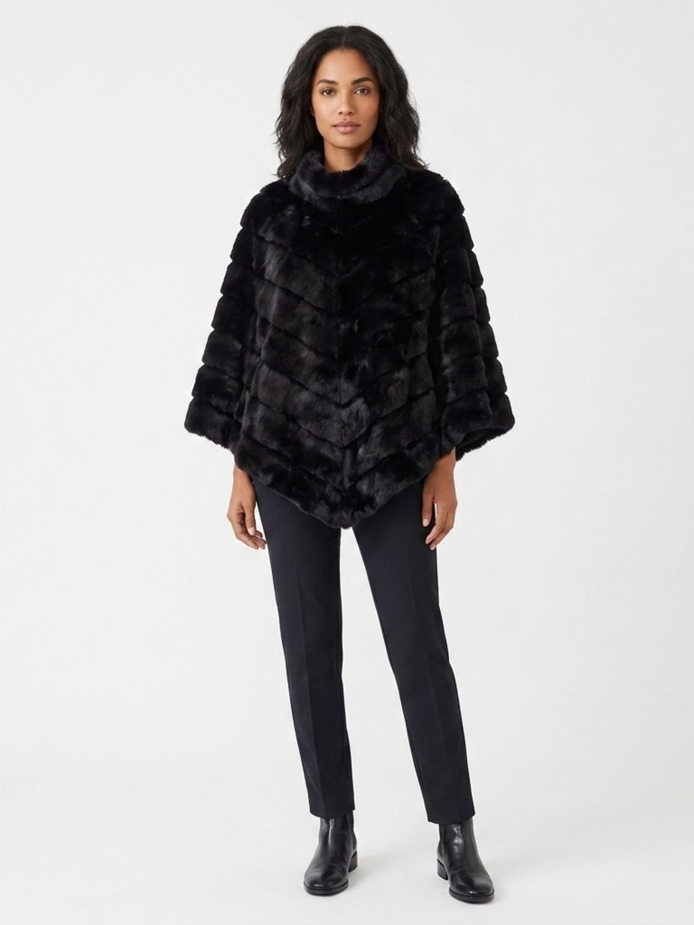 J. McLaughlin Faux Fur Chevron Cape Poncho Wrap Black XS/S